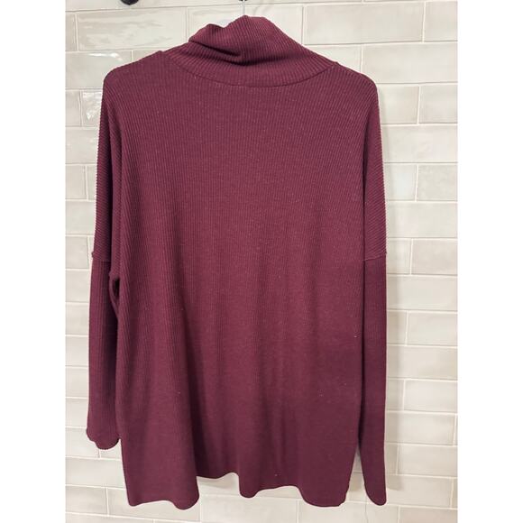 Burgundy Turtleneck Oversized Asymetrical Pullover Sweater Size XL - Picture 2 of 4